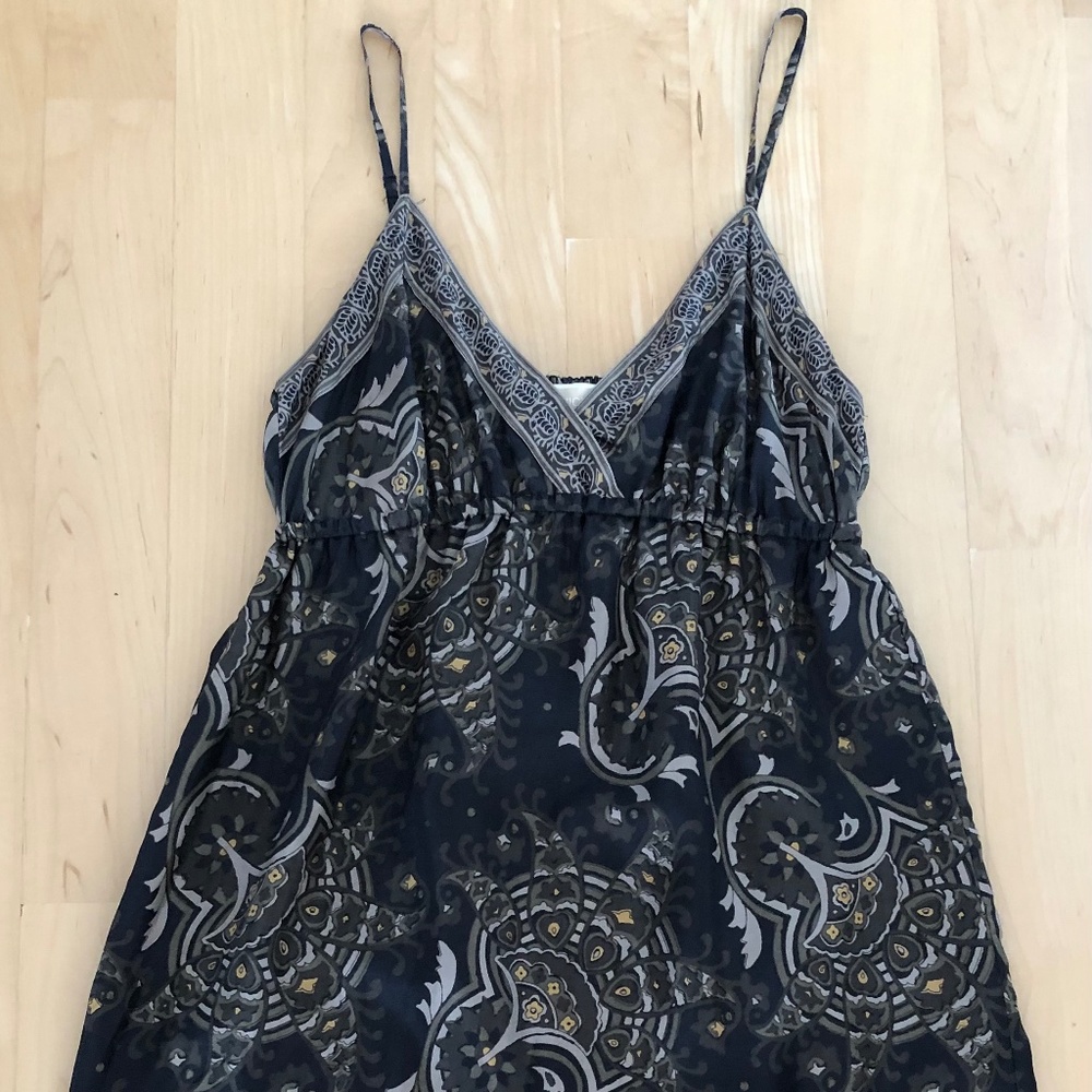 Michael Kors silk baby doll spaghetti strap dress gray brown paisley print Sz 6